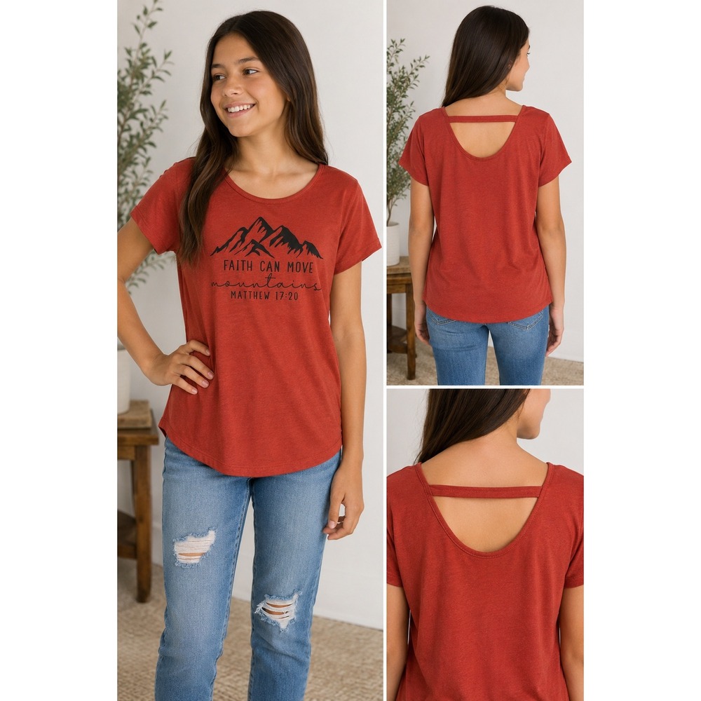 Wonder Nation Girls XXL 18 Faith Can Move Mountains Graphic Tee Rust Orange